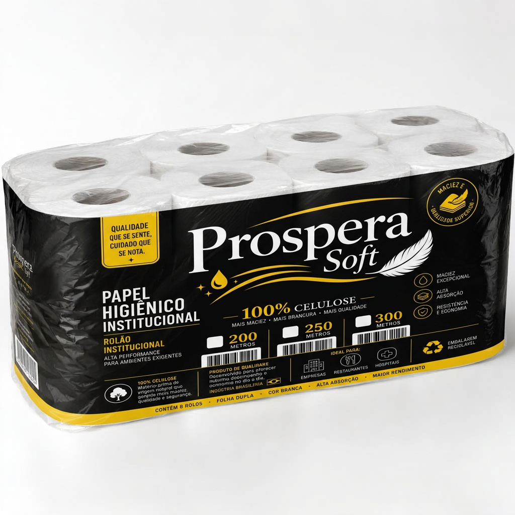 Papel higiênico rolão institucional produzido pela Prospera
