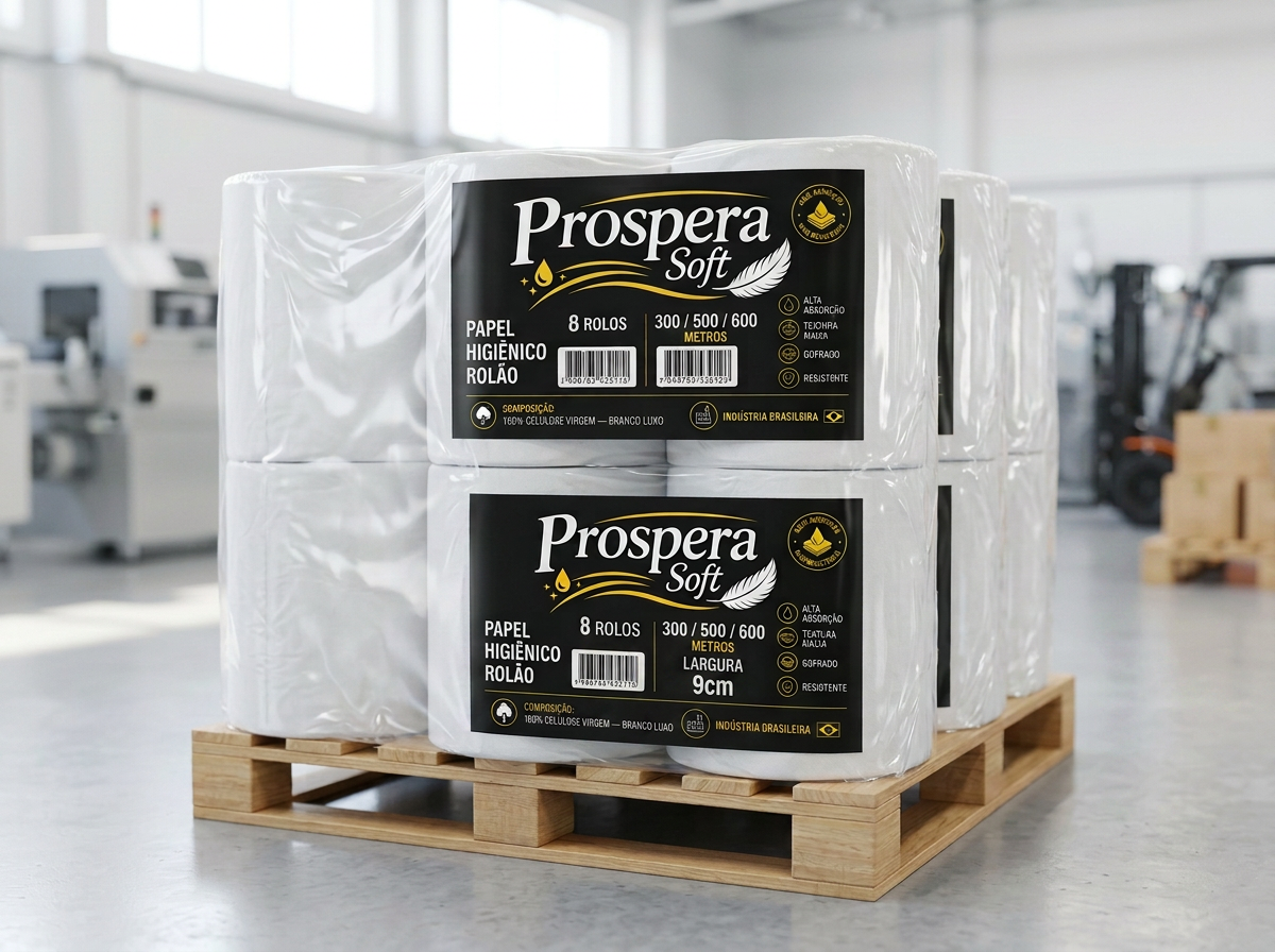 Rolos de papel higiênico rolão institucional da fábrica Prospera